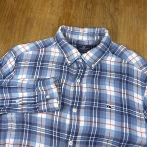 Vineyard Vines Classic Fit Whale Shirt Flannel Mens L Blue Plaid Button Down